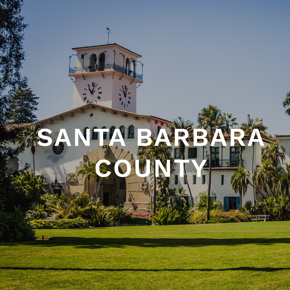 Santa Barbara County Button. Picture of Santa Barbara Mission Building